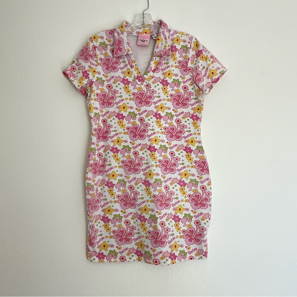 Forever 21 Barbie Pink Floral Polo Style Mini Shirt Dress Size 0X